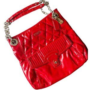 Coach Poppy Liquid Gloss Red Patent Leather Quilted Shoulder Bag F18673
